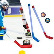 Lolynie Hockey Player Stick 4Pc Combo Set - 2 27" Plastic Hockey Player Sticks 1 Ball 1 Puck Indoor Outdoor Set For Boys Girls Over 3 Years Old Games