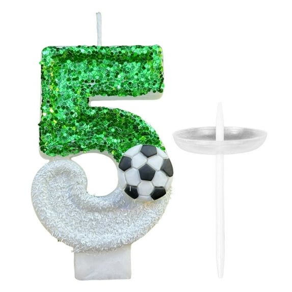 Lolynie Soccer Football Birthday Candles | 3D Green Glitter Cake Topper | Cupcake Celebration Decor | Sports Fan Gift Idea