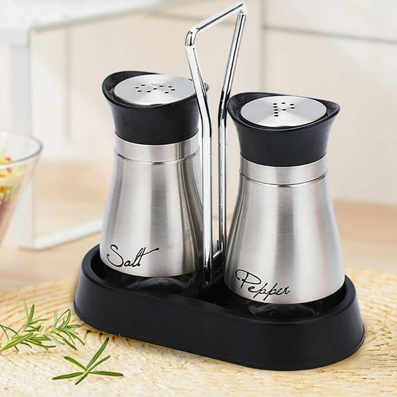 Lolynie Stainless Steel Condiment Dispenser Set - Kitchen Bottles With Holder, Pepper Shakers Oil Vinegar Organizer