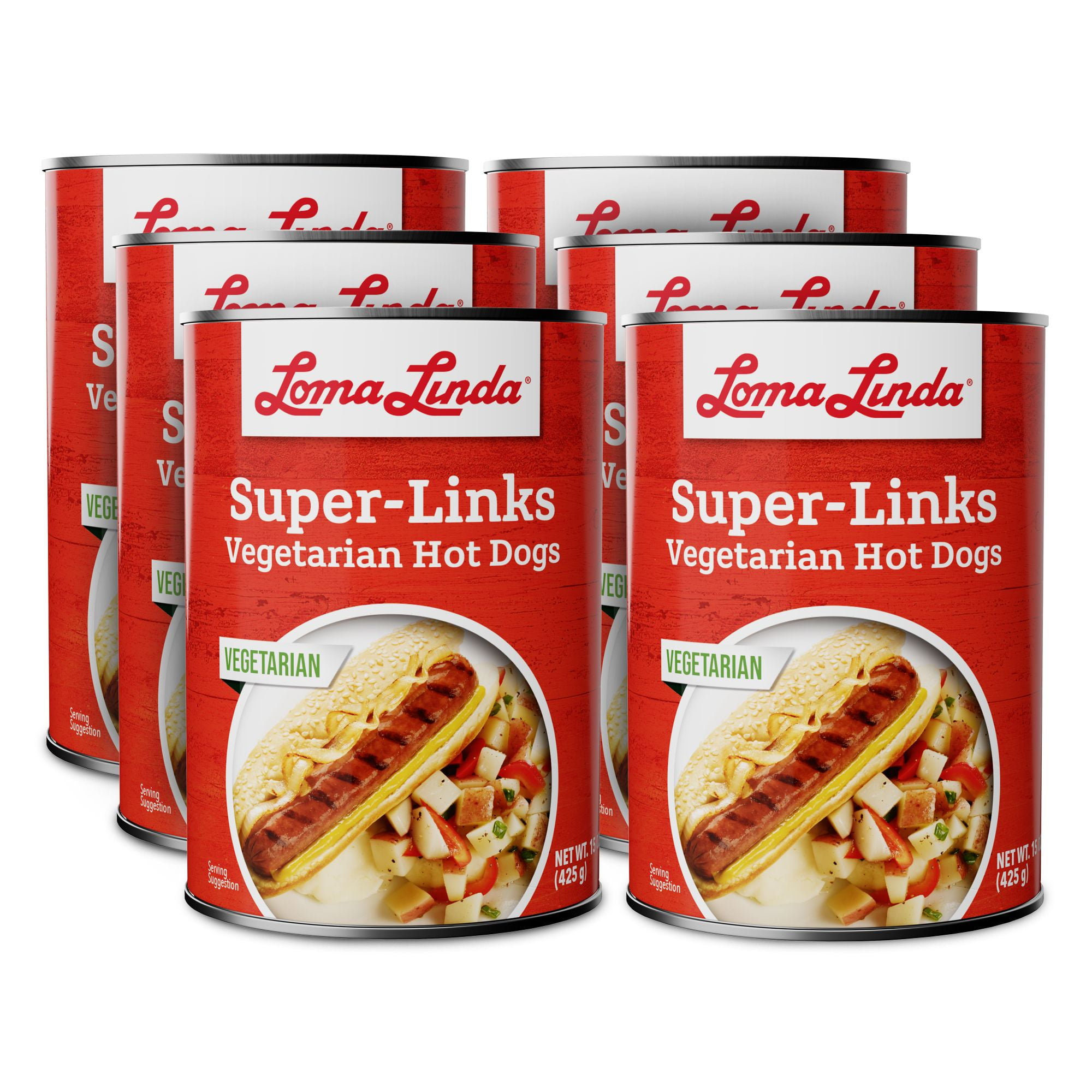 Loma Linda PlantBased Super Links (15 oz.) (Pack of 6) Meatless Hot Dogs