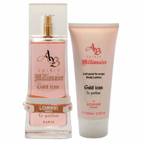Lomani AB Spirit Millionaire Le Parfum Gold Icon , 2 Pc Gift Set 3.3oz EDP Spray, 3.3oz Body Lotion