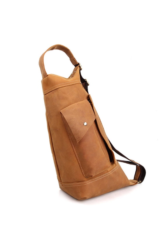 "Lomas" Men's Unique Full Grain Leather Single Shoulder Bladder Sling - Saddle Tan
