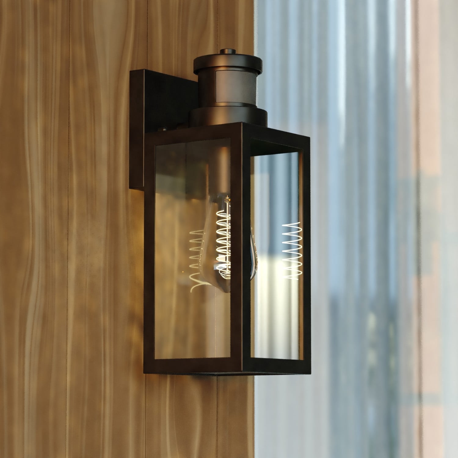 Lombard 4.75-in. 1 Light Black Motion Sensor Dusk to Dawn Outdoor Wall Lantern Clear Glass