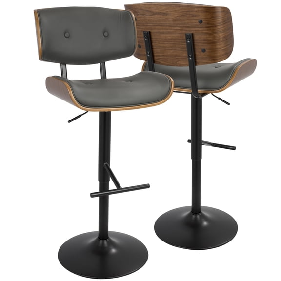 Lombardi Mid-Century Modern Adjustable Barstool in Walnut with Grey Faux Leather by LumiSource