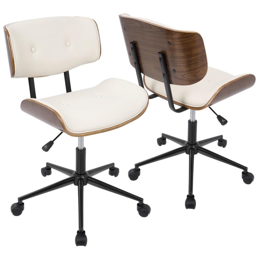 Lombardi Mid-Century Modern Swivel Task Chair in Walnut & Cream