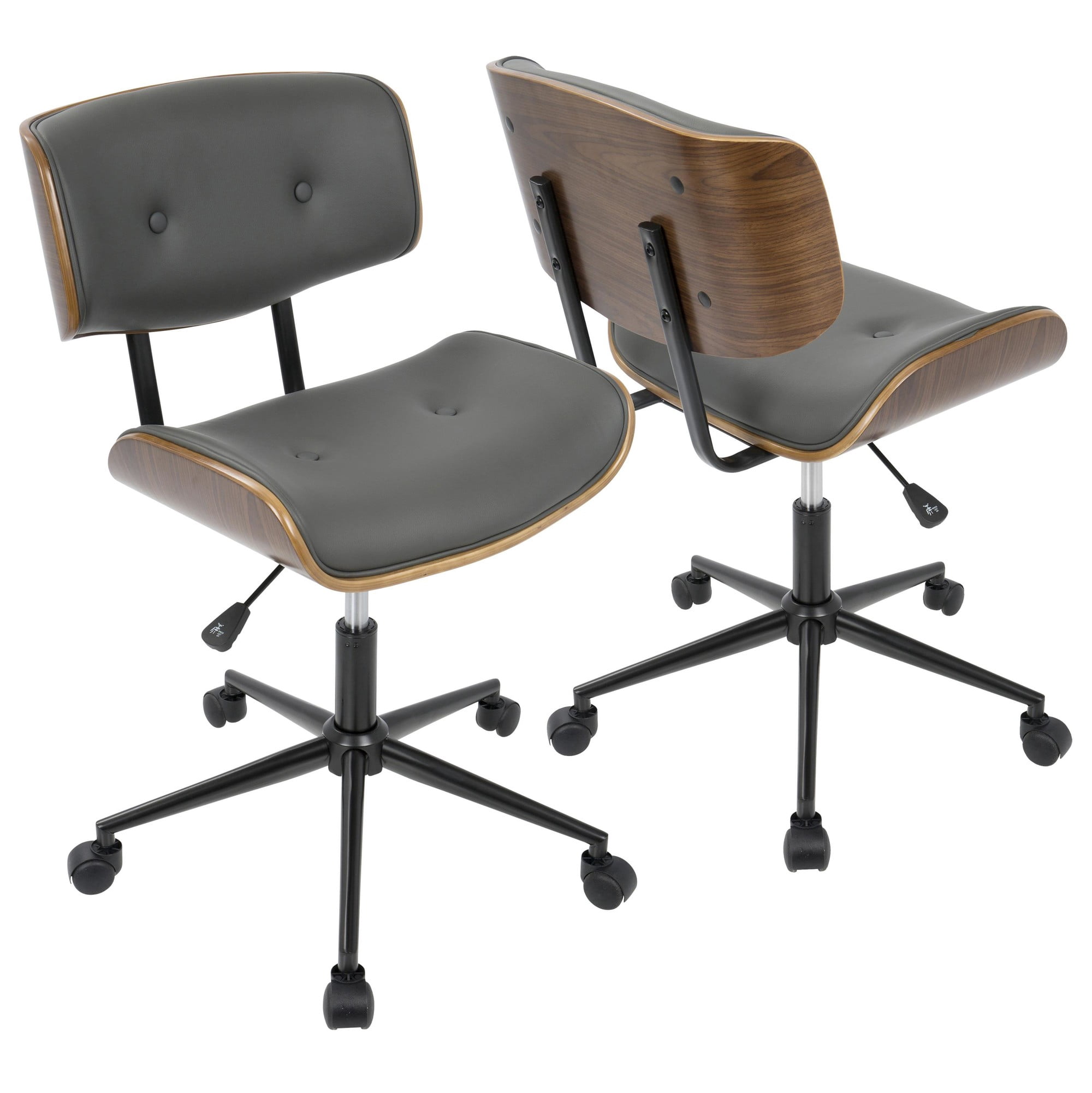 Lombardi Mid-Century Modern Adjustable Office Chair With Swivel In Walnut And Grey