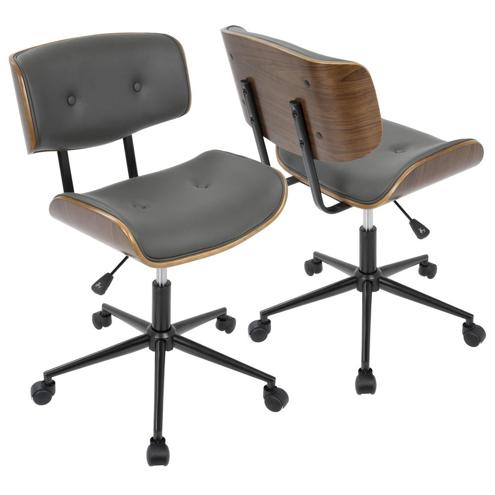 Lombardi Mid Century Modern Adjustable Office Chair With Swivel In Walnut And Grey