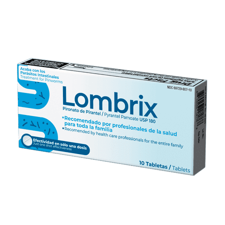Lombrix Pyrantel Pamoate 180mg Tablets | Intestinal Balance Support for Adults & Kids | One-Time Use Digestive Cleanse | Non-Prescription Family Formula | 10 Tablets