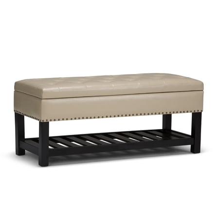Simpli Home Lomond Solid Wood Storage Ottoman Bench In Satin Cream