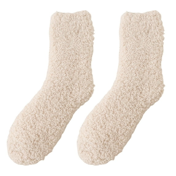 Lomubue 1 Pair Floor Socks Striped Fuzzy Stretchy Soft Mid-calf Cold Resistant Comfortable Winter Thermal Women Indoor Home Slipper Sleeping Socks for Daily Wear