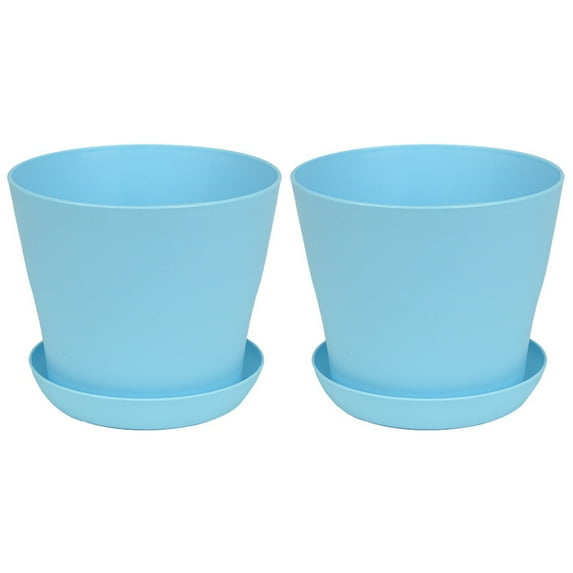 Lomubue 2Pcs Flower Pot with Saucer Large Mouth PP Drainage Holes Plant Container for Balcony