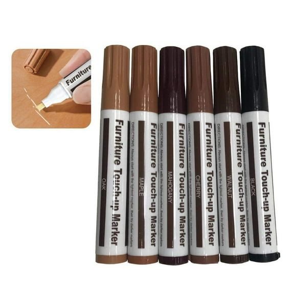 Lomubue 6Pcs Wood Grain Furniture Floor Repair Scratch Restore Paint Touch-up Pen Kit, Color#145