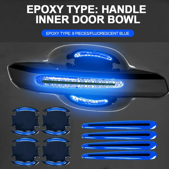 Lomubue 8Pcs/Set Door Handle Sticker 3D Effect Scratch Protection Creative Epoxy Safety Reflective Car Handle Bowl Sticker for Automobile