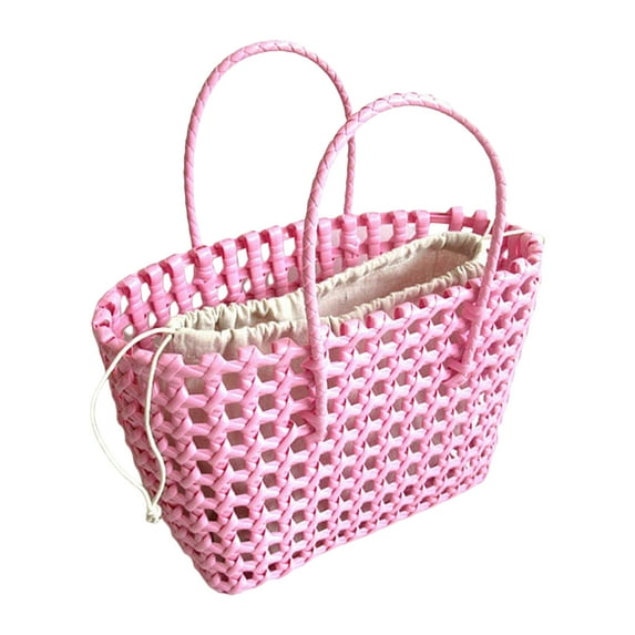 Lomubue Beach Bag Hollow Square Large Capacity Straw Portable Shopping Basket Storage Supplies