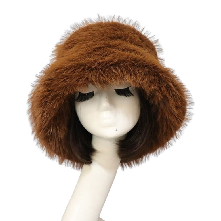 Lomubue Bucket Hat Oversized Fluffy Wide Brim Soft Thickened 