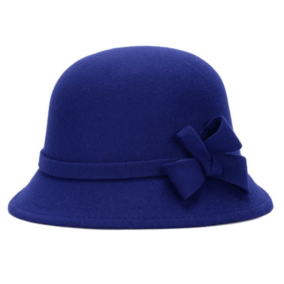 Lomubue Cap Solid Color Comfortable Faux Wool Wide Brim Hat for Tea party