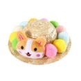 thumbnail image 1 of Lomubue Pet Hat Cartoon Cute Doll Decor Colorful Pompoms Adjustable Cord Wide Brim Photo Prop Retro Small Puppy Cat Dog Sunscreen Hat Party Costume Decoration, 1 of 10