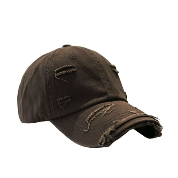 Lomubue Sun Protection Extended Brim Adjustable Bucket Baseball Cap Distressed Ripped Hole Unisex Hat Fashion Accessories