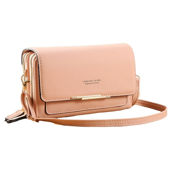 Lomubue Women Crossbody Bag Multi-pockets Zipper Faux Leather Large Capacity Coins Pocket Solid Color Mobile Phone Clutch Bag Purse Wallet Daily Use