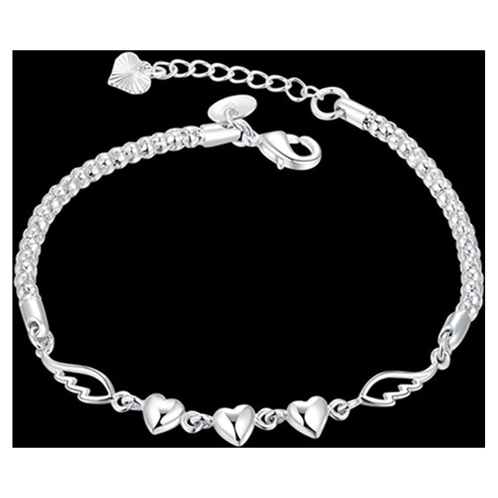 Buy Carlton London 925 Sterling Silver Rhodium-Plated Heart Shaped Bracelet  online