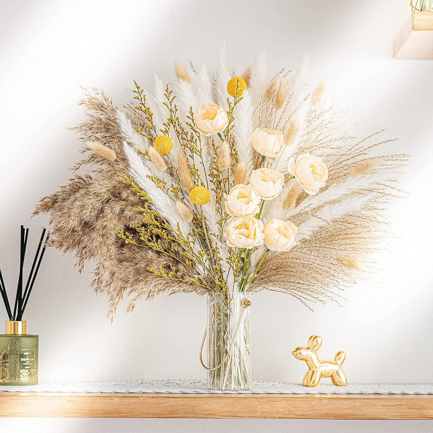 Lomyolo 100 Pcs Natural Pampas Grass Bouquet Decor | Long-Lasting Dried Flowers Bouquet for Boho Home Decor and Boho Wedding Decor (The Designer Bouquet)