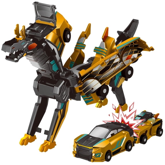 Lomyolo 2-in-1 Collision Transforming Dinosaur Toys Magnetic Cars Convertible Robot Toys for Kids Dino Car Toddler Fun Christmas Birthday Gift for Age 3-12 Years Boys (Golden Dragon)