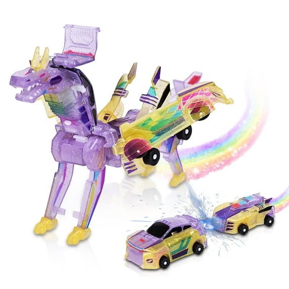 Lomyolo 2-in-1 Collision Transforming Dinosaur Toys Magnetic Cars Convertible Robot Toys for Kids Dino Car Toddler Fun Christmas Birthday Gift for Age 3-12 Years Boys(Purple Dragon)