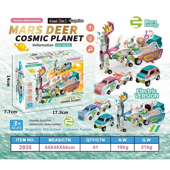 Lomyolo 3-in-1 Collision Transforming MARS DEER Toys Magnetic Cars Convertible Robot Toys for Kids Dino Car Toddler Fun Christmas Birthday Gift for Age 3-12 Years Boys (PINK)