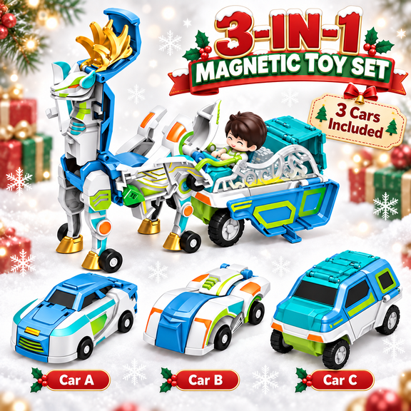 Lomyolo 3-in-1 Collision Transforming MARS DEER Toys Magnetic Cars Convertible Robot Toys for Kids Dino Car Toddler Fun Christmas Birthday Gift for Age 3-12 Years Boys (BLUE)