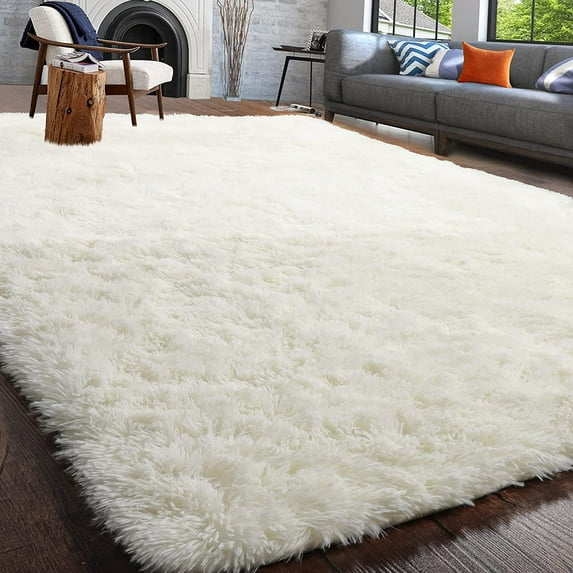 Lomyolo 4'X6.5' ft Modern Soft Fluffy Large Shaggy Rug for Bedroom Livingroom Dorm Kids Room Indoor Home Decorative, Non-Slip Plush Furry Fur Area Rugs Comfy Nursery Accent Floor Carpet Ivory