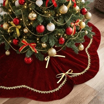 Lomyolo 48Inch Christmas Tree Skirt - Luxury Velvet with Sparkling Gold Lace Trim, Scalloped Edge Xmas Tree Skirt for Merry Christmas Party Gift Holiday Home Decor-Red