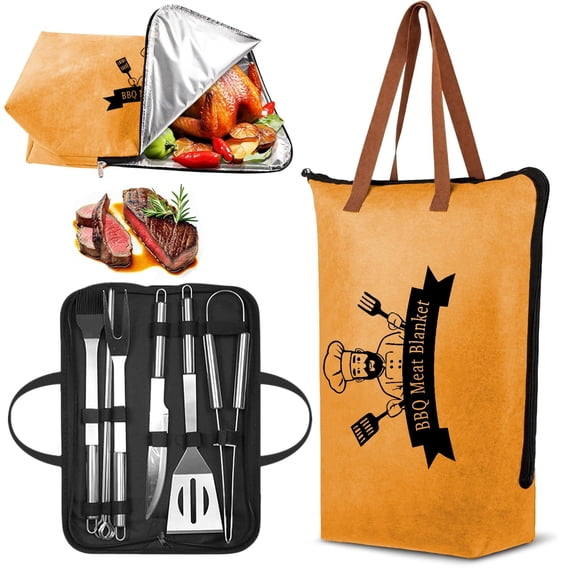 Lomyolo 10PCS Griddle Accessories Kit BBQ Blanket for Resting Meat 21" Large Insulated Meat Resting Blanket Bag with Stainless Steel Griddle Spatula for Beef Turkey Steaks Flattop Grill Tools Kit