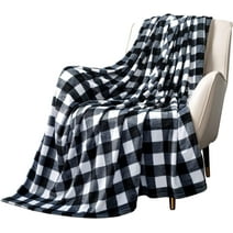 Lomyolo 50''x60''Fleece Throw Blanket for Couch Sofa Bed Buffalo Plaid Decor Black and White Fuzzy Cozy Soft Lightweight Warm Blankets for Office Picnic Outdoor Travelling Good for All Seasons