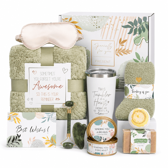 Lomyolo Birthday Mother's Day Gift for Women Faith 10 PCS Self Care Gift Basket, Relaxing Girls Basket Gift Sets with Flannel Blanket Gift Sets for Mom Sister Daughter, Spacially for You Care Package