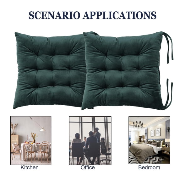 Lomyolo Chair Cushions for Kitchen Chairs 2 Pack Seat Cushion Chair Pads for Dining Patio Home Office Soft Comfort Velvet Square Dark Green