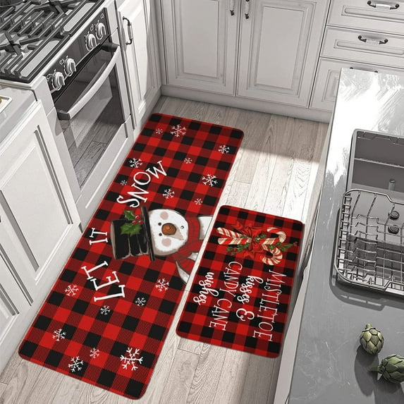 Lomyolo Christmas Decoration Christmas Kitchen Rugs and Mats Runner Winter Holiday Kitchen Rug Seasonal Low-Profile Non Slip Kitchen Floor Mat Xmas Decor 2 Set 16''x24''+16''x47'' Santa Snow