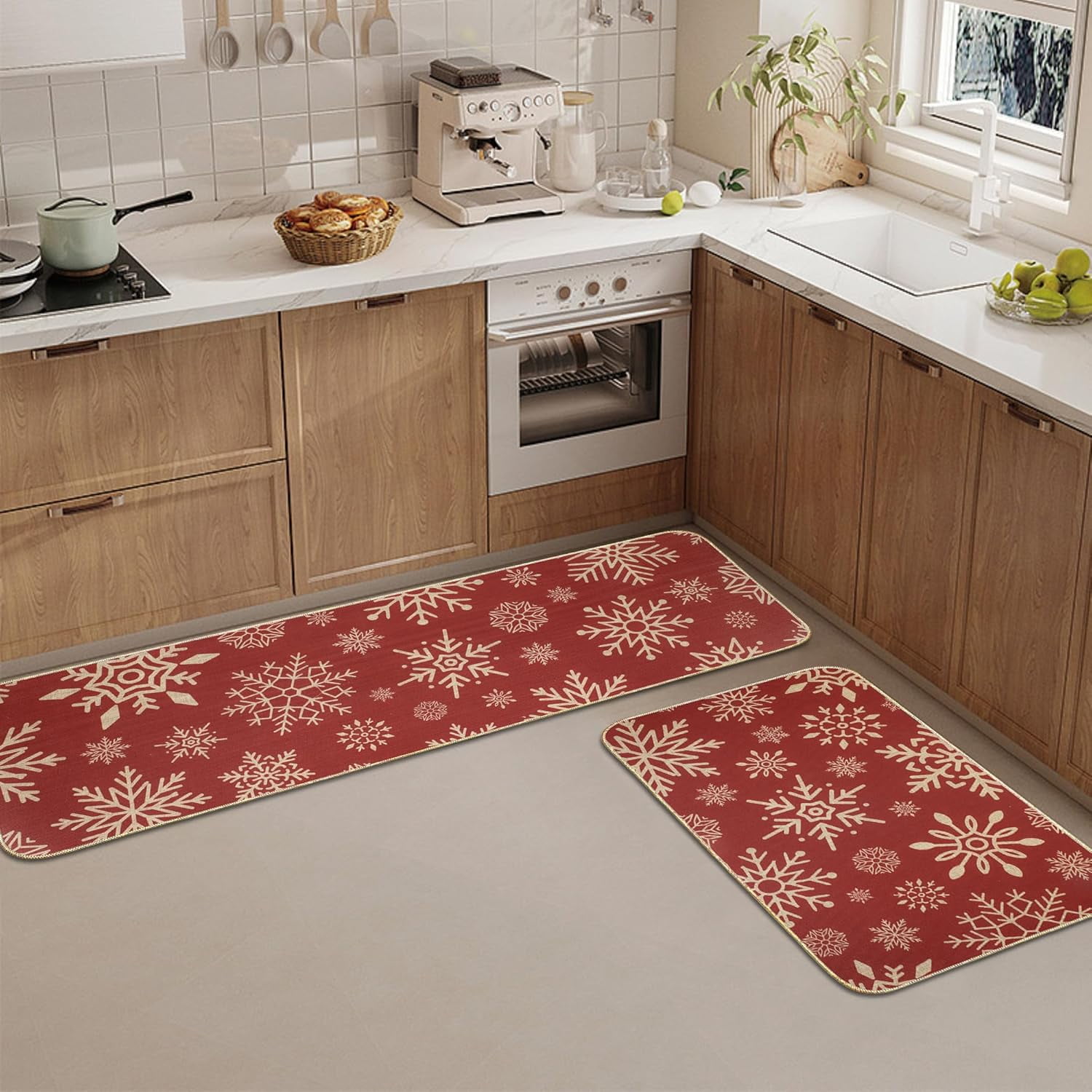 Lomyolo Christmas Decoration Christmas Kitchen Rugs and Mats Runner Winter Holiday Kitchen Rug Seasonal Low-Profile Non Slip Kitchen Floor Mat Xmas Decor 2 Set 16''x24''+16''x47'' Santa Snow
