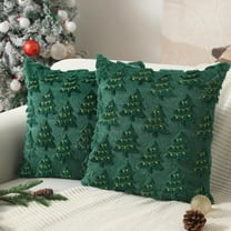 Lomyolo Christmas Pillow Covers 18x18 Inch Set of 2 Luxury Faux Fleece Farmhouse Accent Throw Pillow Cases for Couch, Sofa, Living Room Holiday Decor for Xmas Winter Home Decoration - Green