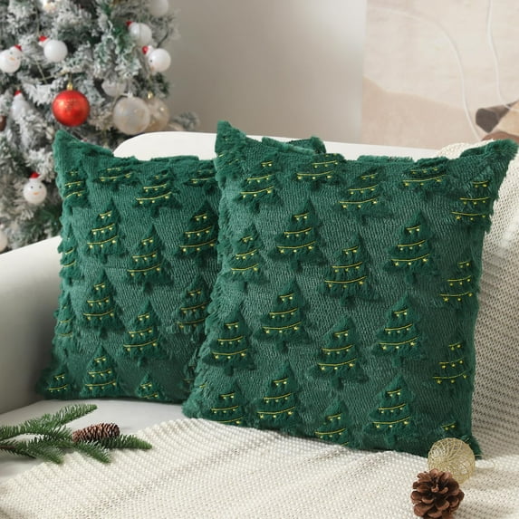 Lomyolo Christmas Pillow Covers 18x18 Inch Set of 2 Luxury Faux Fleece Farmhouse Accent Throw Pillow Cases for Couch, Sofa, Living Room Holiday Decor for Xmas Winter Home Decoration - Green