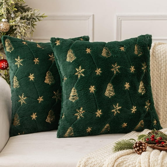 Lomyolo Christmas Tree Glitter Snowflake Pillow Covers Set of 2 –20x20 Soft Faux Fuzzy Embroidered Pillow Cases Farmhouse Festive Christmas Holiday Decor Throw Cushions for Home Winter Decoration