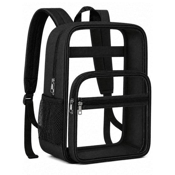 Lomyolo Clear Backpack for School, Transparent Bookbag with Reinforced Straps & 400D Oxford Fabric, Large Capacity Heavy Duty Clear Backpack for Travel, Security, Work, College, Men & Women- Black