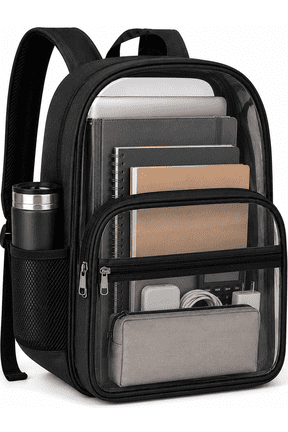 Clear Backpack for School, Transparent Bookbag with Reinforced Straps & 400D Oxford Fabric, Large Capacity Heavy Duty Clear Backpack for Travel, Security, Work, College, Men & Women- Black