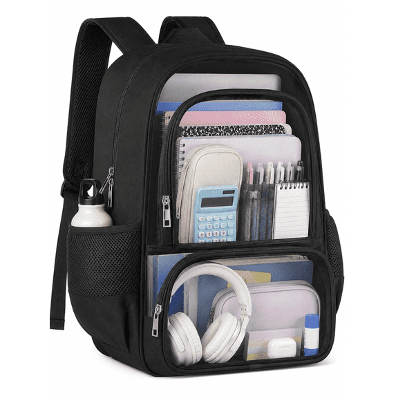 Lomyolo Clear Backpack for School Boys Girls Adult Transparent Bookbag with Reinforced Straps & 400D Oxford Fabric, Large Capacity Heavy Duty Backpack for Travel, Security, Work, College, Men & Women