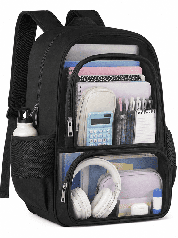 Clear Backpack for School Boys Girls Adult Transparent Bookbag with Reinforced Straps & 400D Oxford Fabric, Large Capacity Heavy Duty Backpack for Travel, Security, Work, College, Men & Women