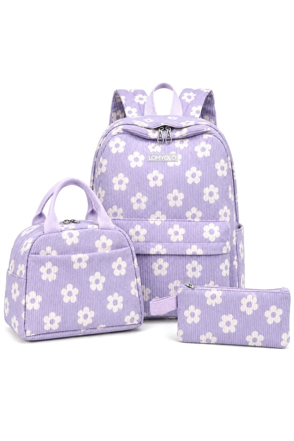 Cute 3-in-1 Kids Backpack Set for School Girls Ages 10+, Lightweight Bookbag with Insulated Lunch Bag & Pencil Case, Durable Backpacks for Teen Girls Daughter Fits 15 Inch Laptop - PURPLE