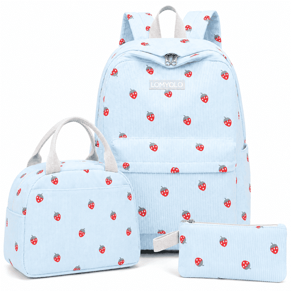 Lomyolo Cute 3-in-1 Backpack Set for School Ages 10+, Lightweight Durable Backpacks for Teen Fits 15 Inch Laptop - BLUE