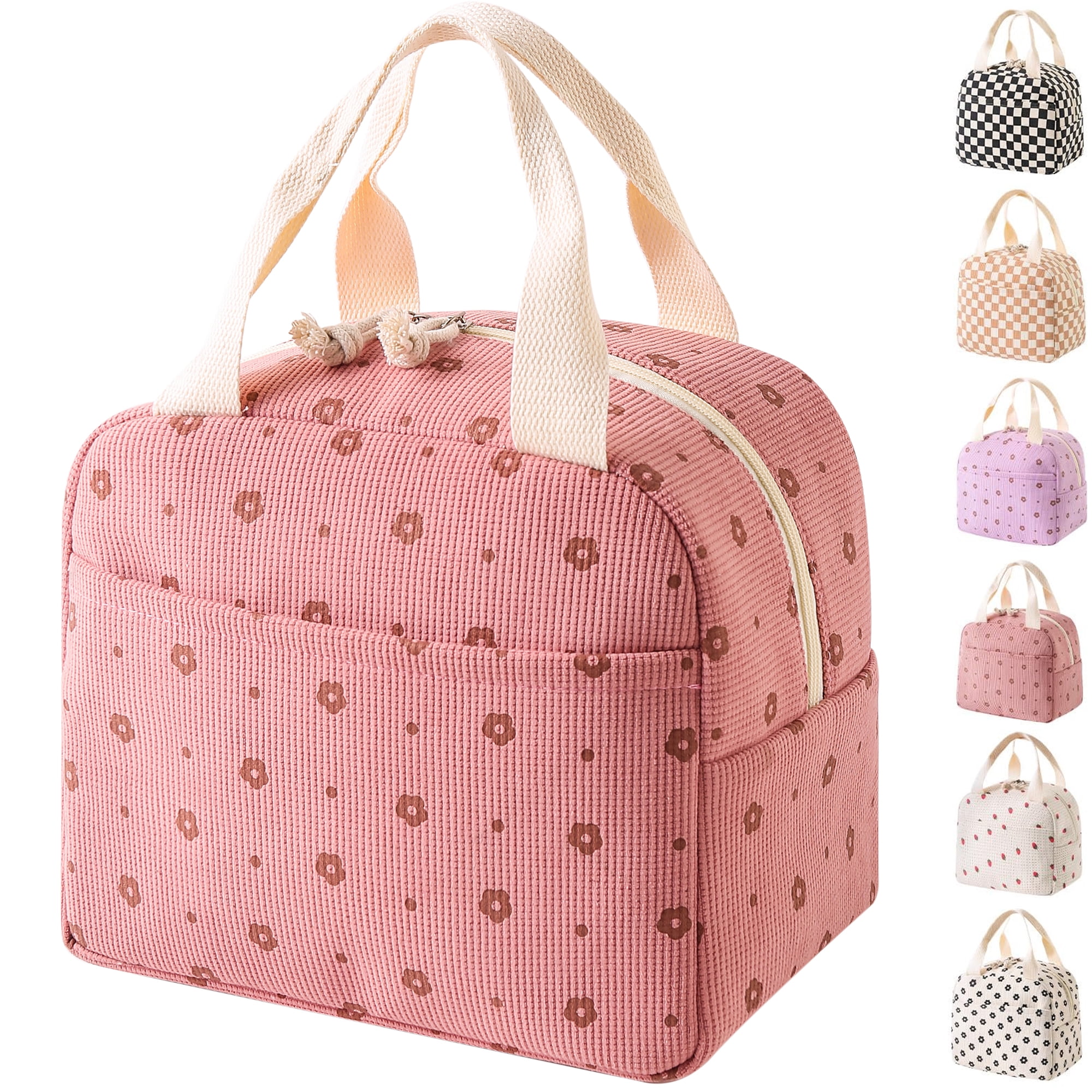 Lomyolo Cute Lunch Bag for Women Men - Large 9.8L Insulated Corduroy Lunch Tote Bag, Thermal Leak Resistant Lunch Cooler for Work, Travel, Picnic, Beach, Ideal Gift for Back to School