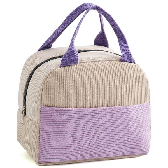 Lomyolo Cute Lunch Bag for Women Men - Medium 6.4L Insulated Corduroy Lunch Tote Bag, Color-Block Thermal Leak Resistant Lunch Cooler for Work, Travel, Picnic, Beach, Ideal Gift for Back to School