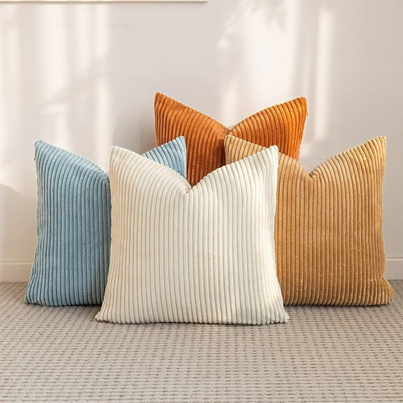 Lomyolo Decorative Couch Throw Pillow Covers 18x18 Inch Set of 4 Soft Corduroy Farmhouse Boho Pillow Cases Skin-Friendly Washable Neutral Cushion Covers for Couch, Bed,Kitchen Living Room,Bed, Sofa