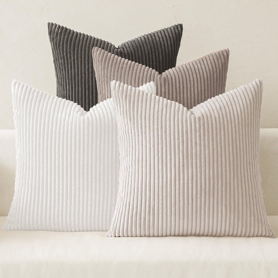 Lomyolo Decorative Couch Throw Pillow Covers 18x18 Inch Set of 4 Soft Corduroy Farmhouse Boho Pillow Cases Skin-Friendly Washable Neutral Cushion Covers for Couch, Bed,Kitchen Living Room,Bed, Sofa